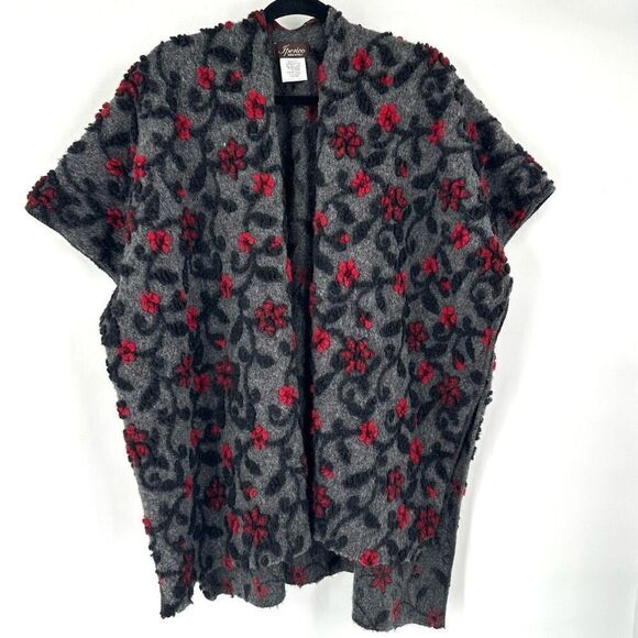 Jperico Women's Floral Wool Blend Cardigan Poncho Sweater Gray Red One Size - Picture 1 of 8